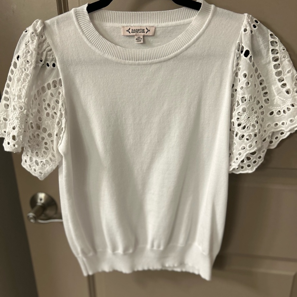 Nanette Lepore White Eyelet Sleeve Blouse